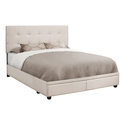 Monarch Specialties Bed, Queen Size, Platform, Bedroom, Frame, Upholstered, Linen Look, Wood Legs, Beige, Black, Transitional Thumbnail - 1