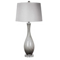 Bethel International Grey Glass Table Lamp with A Crystal Base and A Drum Shade Thumbnail - 1