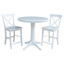 International Concepts 36" Round Pedestal Gathering Height Table With 2 X-Back Counter Height Stools Thumbnail - 1