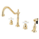 Vintage Brass Double Handle Kitchen Faucet with Side Spray - Kingston Brass Thumbnail - 1