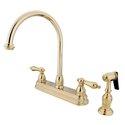 Kingston Brass Restoration Two Handle 8" Kitchen Faucet with Brass Sprayer Thumbnail - 1