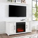 Homestock Gothic Glamour 48-Inch Low Profile Tv Stand With Electric Fireplace, Whitewash, 15.75"D X 47.75"W X 22"H, Fits Most Tvs Up To 50", Storage Tv Stand Console With Electric Fireplace Thumbnail - 1