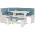HomeStock Contemporary Cool Blue Corner Breakfast Nook 66.14 x 50 x 34.45 IN - White Wood Kitchen Nook Table Set with Blue Upholstered Seats, Ideal for Small Kitchens, 165.37 lbs Thumbnail - 1