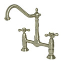 Brushed Nickel Kitchen Bridge Faucet with Heritage Design - Kingston Brass Thumbnail - 1