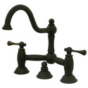 Oil Rubbed Bronze Restoration Lavatory Bridge Faucet with Brass Pop - Up - Kingston Brass Thumbnail - 1