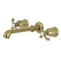 Kingston Brass KS7127TX 8-Inch Center Wall Mount Bathroom Faucet, Satin Brass Thumbnail - 1