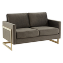 LeisureMod Lincoln Modern Mid-Century Upholstered Velvet Loveseat with Gold Frame Thumbnail - 1