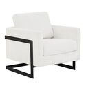LeisureMod Lincoln White Boucle Accent Armchair With Black Frame Thumbnail - 1