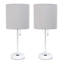 Simple Designs White Stick Lamp with Charging Outlet and Fabric Shade 2 Pack Set, Gray Thumbnail - 1
