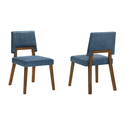 Armen Living Channell Wood Dining Chair in Walnut Finish with Blue Fabric - Set of 2 Thumbnail - 1