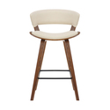 Modern Counter Height Bar Stool - 26 Inch Wood & Faux Leather Stools Thumbnail - 1