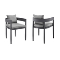 Grey Aluminum Patio Dining Chairs Set of 2 with Removable Cushions Thumbnail - 1