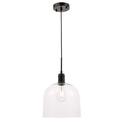 Living District Gabe 1 light Black and Clear seeded glass pendant Thumbnail - 1