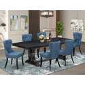 Luxe by East West Luxy Furniture - LESI7-SBB-21 - 7-piece Kitchen Table Set consists of a Kitchen Table and 6 Blue Linen Fabric Dinning Room Chairs with Button Tufted Back - Sand Blasting Black Finish Thumbnail - 1