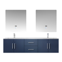 Lexora Geneva 72 in. W x 22 in. D Navy Blue Double Bath Vanity, Carrara Marble Top, and 30 in. LED Mirrors Thumbnail - 1