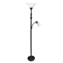 Lalia Home Torchiere Floor Lamp with Reading Light and Marble Glass Shades, Restoration Bronze Thumbnail - 1