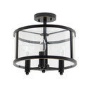 Lalia Home 3-Light 13" Industrial Farmhouse Glass and Metallic Accented Semi-flushmount, Matte Black Thumbnail - 1