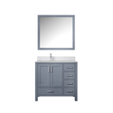 Lexora Jacques 36 in. W x 22 in. D Left Offset Dark Grey Bath Vanity, White Quartz Top, Faucet Set, and 34 in. Mirrors Thumbnail - 1
