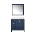 Lexora Jacques 36 in. W x 22 in. D Right Offset Navy Blue Bath Vanity, White Quartz Top, and 34 in. Mirrors Thumbnail - 1