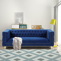 Better Home Products Luxe Velvet Sofa with Gold Legs, Gold Nail head Trim and Button-Tufted Design in Green, Fully Assembled (Blue) Thumbnail - 1