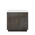 Lexora Abbey 36 in W x 22 in D Brown Oak Single Bath Vanity and White Quartz Top Thumbnail - 1