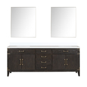 Lexora Laurel 84 in W x 22 in D Brown Oak Double Bath Vanity, White Quartz Top, and 36 in Mirrors Thumbnail - 1