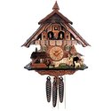 One Day Musical Cuckoo Clock Chalet Volksmarcher raises staff, waterwheel, turret Thumbnail - 1