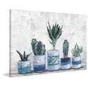 Marmont Hill Blue and White Succulent Pots Painting Print on Wrapped Canvas Thumbnail - 1