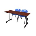 Cherry Training Table & Blue Stack Chairs Set - 66 x 24 Mobile Desk - Regency Seating Thumbnail - 1