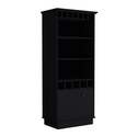 TUHOME Dundee 70-Inch High 10-Glass Bar Cabinet with 5 Cubbies and 3 Open Shelves and Cabinet Black Thumbnail - 1