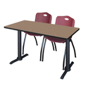 Regency Cain 48 x 24 in. T-Base Training Seminar Table- Noble Oak & 2 M Stack Chairs- Burgundy Thumbnail - 1