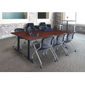 Cain 84" x 24" Training Table- Cherry & 3 Cadence Nesting Chairs- Black Thumbnail - 1