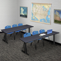 Cain 84" x 24" Training Table- Grey & 3 'M' Stack Chairs- Blue Thumbnail - 1
