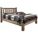 Homestead Collection King Platform Bed w/ Laser Engraved Pine Tree Design, Stain & Clear Lacquer Finish Thumbnail - 1