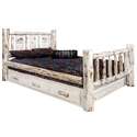 Montana Collection King Storage Bed w/ Laser Engraved Moose Design, Clear Lacquer Finish Thumbnail - 1