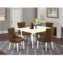 Dark Coffee Linen 5Pc Dinette Set Kitchen Table Chairs Drop Leaf Thumbnail - 1