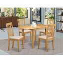 Wooden Dining Table Set 5 Piece Oak Color Faux Leather Chairs Thumbnail - 1