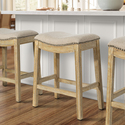New Ridge Home Goods Sadie 26in. H Saddle Natural Wood Counter-Height Barstool with Cream Fabric Thumbnail - 1
