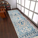 HomeStock Machine Woven Crossweave Polyester 2'6''x9'10'' Runner Area Rug Oriental Ivory Blue Thumbnail - 1
