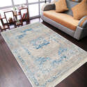 HomeStock Machine Woven Crossweave Polyester 6'x9' Area Rug Oriental Ivory Blue Thumbnail - 1