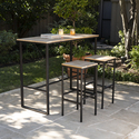 Indoor Outdoor Bistro Set | 3pc Metal Acacia Bar Table Stools Thumbnail - 1