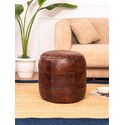 HomeStock Geometric Handmade Eco-Friendly Leather Round 18" x 18" x 18" Cognac Pouf Thumbnail - 1