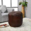 HomeStock Solid Handmade Eco-Friendly Leather Round 18" x 18" x 18" Brown Pouf Thumbnail - 1