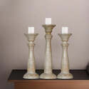 HomeStock Traditional Gray Wash Handmade Mango Wood Set Of Three 12",15" & 12" Pillar Candle Holder Thumbnail - 1