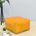 HomeStock Solid Handmade Eco-Friendly Leather Square 21" x 21" x 12" Mustard Pouf Thumbnail - 1