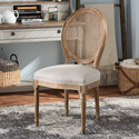 Baxton Studio Adelia French Vintage Cottage Upholstered Dining Side Chair With Round Cane Back Thumbnail - 1