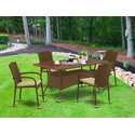 Outdoor Wicker Dining Set Brown 5Pc Patio Table & Armchairs Thumbnail - 1