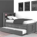 Solid Pine Twin Captains Bookcase Bed with 3 drawers and a Twin Sized Trundle in Charcoal Gray Thumbnail - 1
