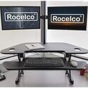 Rocelco 46" Height Adjustable Corner Standing Desk Converter with Dual Monitor Arm BUNDLE - Quick Sit Stand Up Computer Workstation Riser - Extra Large Keyboard Tray - Black (R CADRB-46-DM2) Thumbnail - 1