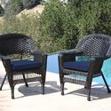 Black Wicker Chairs with Blue Cushions All Weather Durable Resin Thumbnail - 1